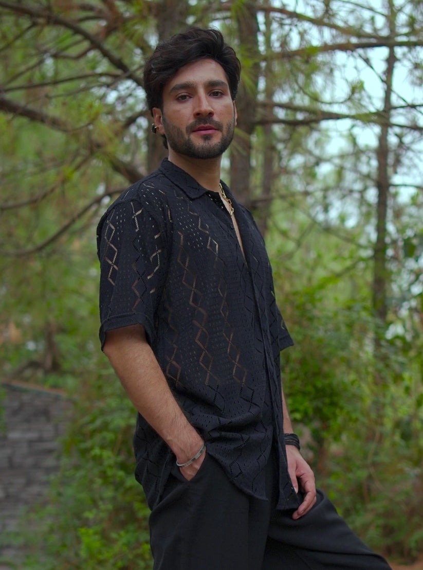 Black Crochet / Net Shirt