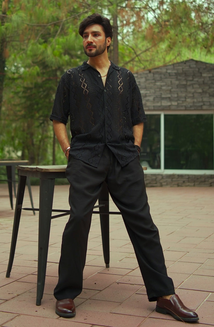 Black Crochet / Net Shirt